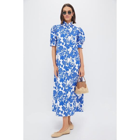 HYACINTH HOUSE Blue Floral Ruffle Collar Louisa Maxi Dress Size L NWT - Picture 1 of 8